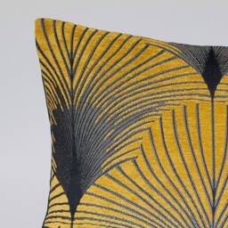 Art Deco Xl Rectangular Cushion. Double Sided Luxury Velvet Chenille. Ochre Yellow & Silver. 23X15 - thumbnail 2