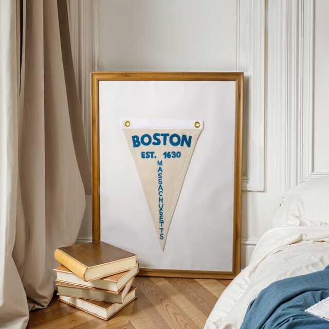 Hand Embroidered Boston Pennant Flag Custom City Name Vintage Feel Trending Popular Wall Art Unique Handmade Gifts - image 1