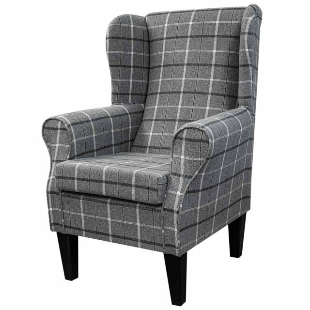 Grey Check Handmade Wingback Armchair - Fireside Accent Upholstered Chair British Bespoke Made - image 1