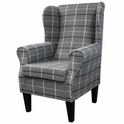 Grey Check Handmade Wingback Armchair - Fireside Accent Upholstered Chair British Bespoke Made - thumbnail 1