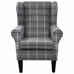 Grey Check Handmade Wingback Armchair - Fireside Accent Upholstered Chair British Bespoke Made - thumbnail 2