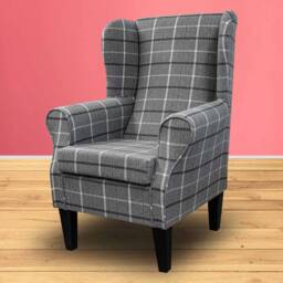 Grey Check Handmade Wingback Armchair - Fireside Accent Upholstered Chair British Bespoke Made - thumbnail 3