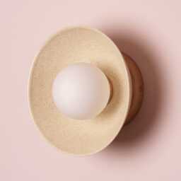 Speckled Cream Gloss Small Dawn Wall Light in Ceramic & Oak - thumbnail 3