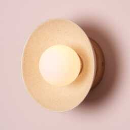 Speckled Cream Gloss Small Dawn Wall Light in Ceramic & Oak - thumbnail 2