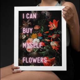 I Can Buy Myself Flowers Print Vintage Floral Neon Art - thumbnail 3