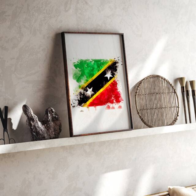 Saint Kitts & Nevis Watercolor Flag Wall Art Print - Travel Poster
