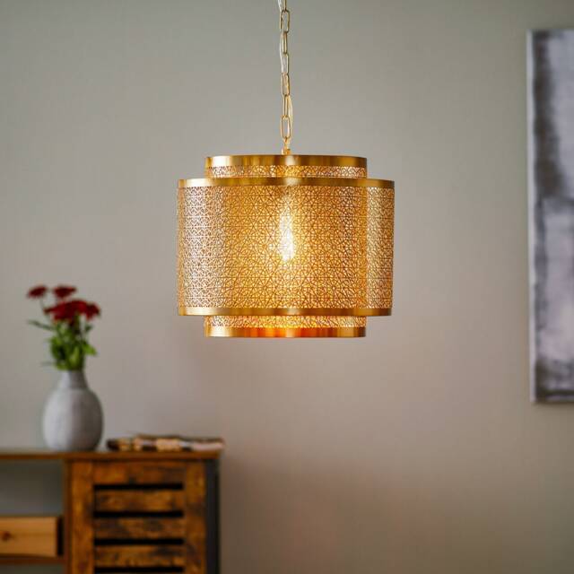 Handcrafted Moroccan Hermine Hanging Pendant Lamp, A Timeless Artisanal Lighting Piece With A Brass Finish & Charm, Light - image 1