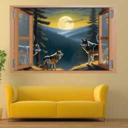Wolf Pack Wood Cabin Window Wall Sticker Mural Decal Self-Adhesive Poster Bedroom Nursery Office Home Decor 1252 - thumbnail 2