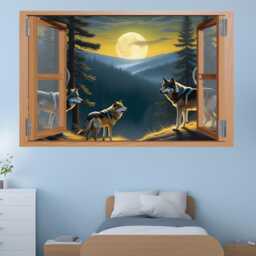 Wolf Pack Wood Cabin Window Wall Sticker Mural Decal Self-Adhesive Poster Bedroom Nursery Office Home Decor 1252 - thumbnail 3