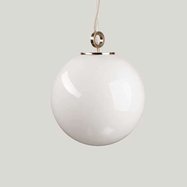 White Globe Chandelier With Brass Ring, Ball Hanging Lamp, Pendant Light - image 1