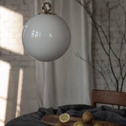 White Globe Chandelier With Brass Ring, Ball Hanging Lamp, Pendant Light - thumbnail 2