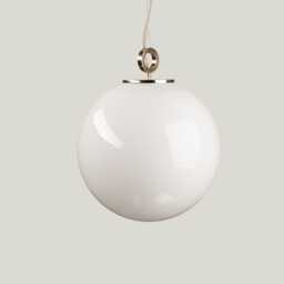 White Globe Chandelier With Brass Ring, Ball Hanging Lamp, Pendant Light