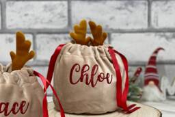 Personalised Reindeer Bag- Christmas Eve Box Filler - Treat Bag Stocking Filler