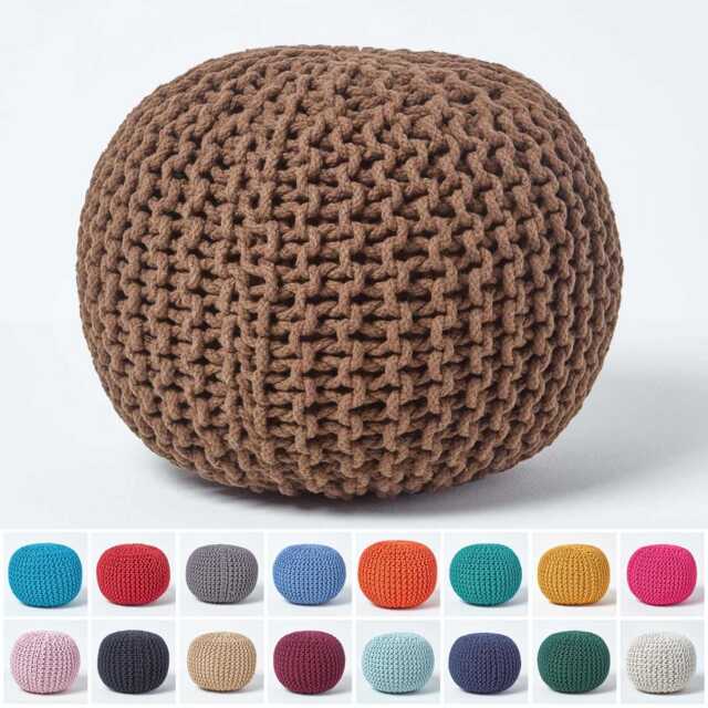 Handmade 100% Cotton Cover Round Knitted Pouffe Footstool - 35cm X 40cm - image 1