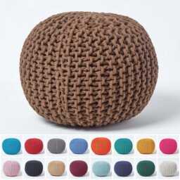 Handmade 100% Cotton Cover Round Knitted Pouffe Footstool - 35cm X 40cm - thumbnail 1
