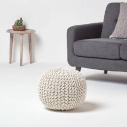 Handmade 100% Cotton Cover Round Knitted Pouffe Footstool - 35cm X 40cm - thumbnail 3