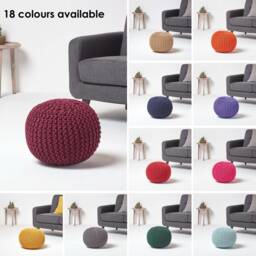 Handmade 100% Cotton Cover Round Knitted Pouffe Footstool - 35cm X 40cm - thumbnail 2