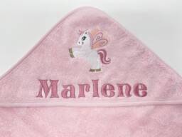 Organic Cotton Baby Hooded Towel, Bath Towel With Unicorn & Pegasus Design, Personalized Name Embroidery, Hand Leela - thumbnail 1