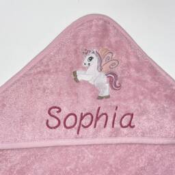 Organic Cotton Baby Hooded Towel, Bath Towel With Unicorn & Pegasus Design, Personalized Name Embroidery, Hand Leela - thumbnail 2