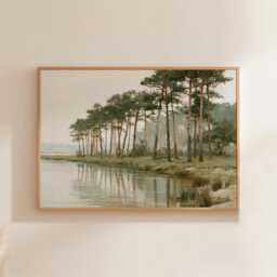 Pine River Poster, Forest Landscape Print, Nature Wall Art, Paper