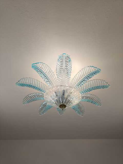 Murano Glass Flush Mount With Light Blue Felci Leaves - image 1
