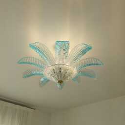 Murano Glass Flush Mount With Light Blue Felci Leaves - thumbnail 3