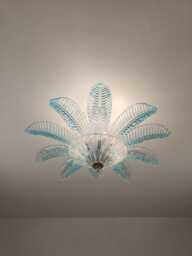 Murano Glass Flush Mount With Light Blue Felci Leaves - thumbnail 1