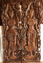 2 Extra Thick Large Wooden Wall Art Craved Thai Angle Lotus Flower Hand Teak Door Wood Panel Decor Sculpture Unique Rustic