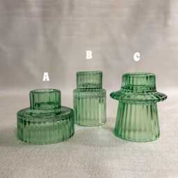 Sage Green Ribbed Glass Candle Holder Modern Vintage Taper Holder - thumbnail 3