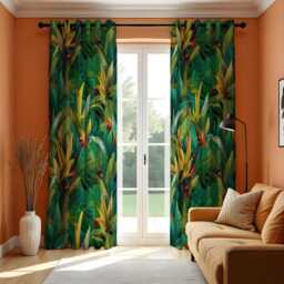 Lush Botanical Curtains, Tropical Leaf Print Drapes, Exotic Jungle Window Treatment, Custom Curtain Panels For Home Decor - thumbnail 3