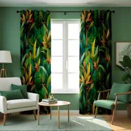 Lush Botanical Curtains, Tropical Leaf Print Drapes, Exotic Jungle Window Treatment, Custom Curtain Panels For Home Decor - thumbnail 1