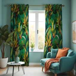 Lush Botanical Curtains, Tropical Leaf Print Drapes, Exotic Jungle Window Treatment, Custom Curtain Panels For Home Decor - thumbnail 2