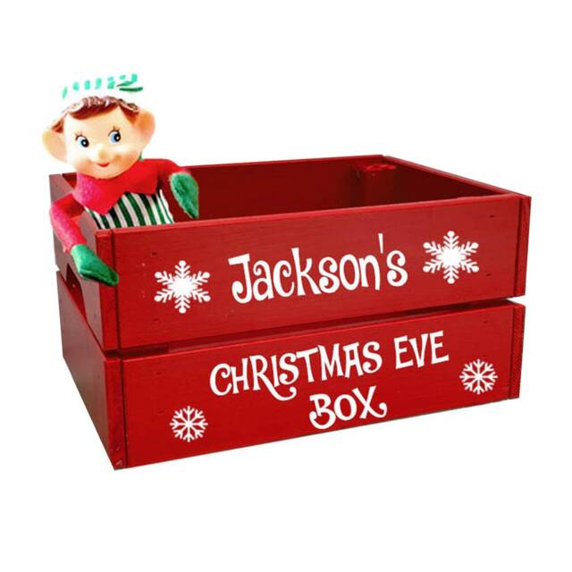 Personalized Christmas Eve Box, Hand-Painted Wooden Santa Hamper - image 1