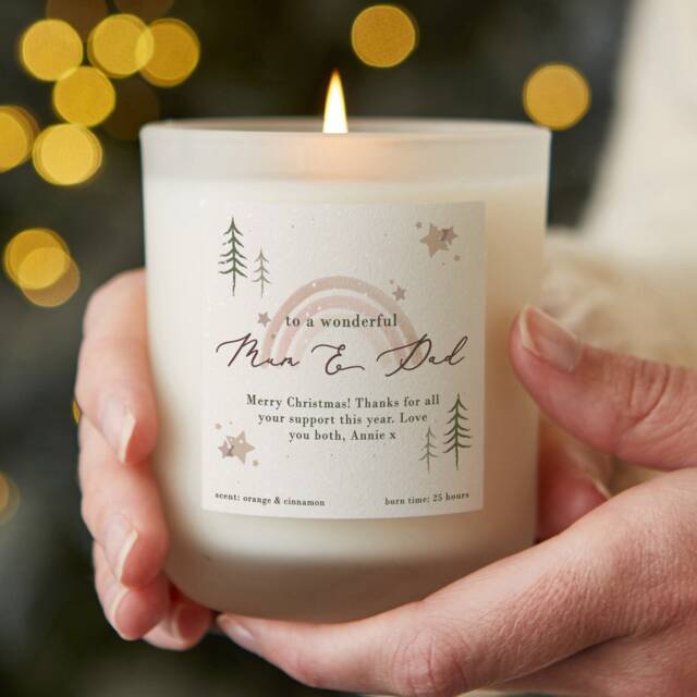 Personalised Christmas Candle Gift For Mum & Dad Rainbow Scented Soy Wax - image 1