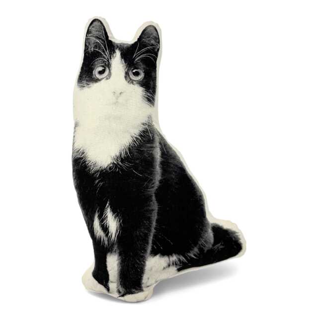 Silkscreened Kitten Pillow, Contour Shaped, Black & White Cat Lover Gift - image 1