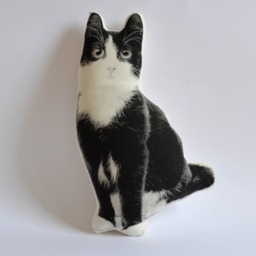 Silkscreened Kitten Pillow, Contour Shaped, Black & White Cat Lover Gift - thumbnail 4