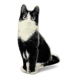 Silkscreened Kitten Pillow, Contour Shaped, Black & White Cat Lover Gift - thumbnail 1