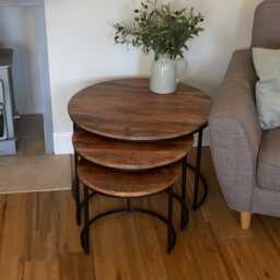 Rustic Mango Wood Nesting Side Tables Industrial Style, Set Of 3 - thumbnail 4