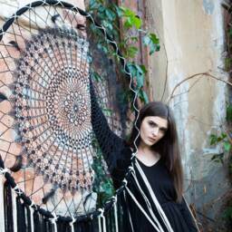 Large Black Dreamcatcher Wall Hanging, Boho Crochet Mandala Decor - thumbnail 4