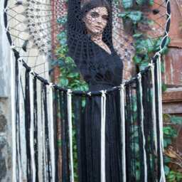 Large Black Dreamcatcher Wall Hanging, Boho Crochet Mandala Decor - thumbnail 2