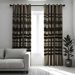 Modern Black Beige Checkered Curtains, Minimalist Geometric Window Drapes, Contemporary Living Room Decor - thumbnail 3