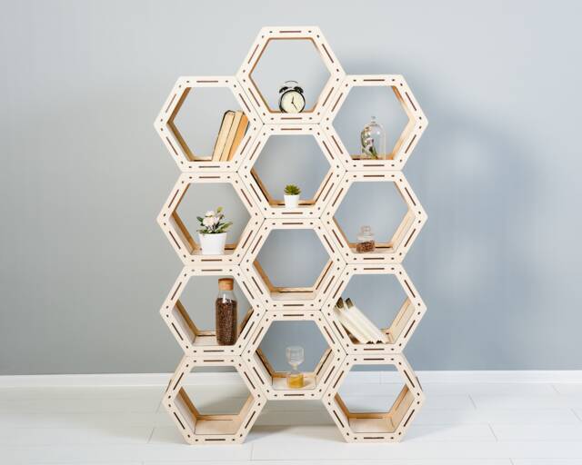 Room Divider, Hexagon Shelves, Loft Shelf, Geometric Shelves, Custom Bookcase, Housewarming Gift, Modular Shelving, Shelves - image 1