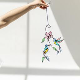 Hummingbird Stained Glass Bird Orchid Suncatcher Farmhouse Home House Decor Window Wall Hangings Grandma Gift Living Kitchen Room Art - thumbnail 3