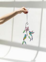 Hummingbird Stained Glass Bird Orchid Suncatcher Farmhouse Home House Decor Window Wall Hangings Grandma Gift Living Kitchen Room Art - thumbnail 1