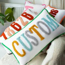 Home Decor Punch Needle Embroidered Custom Pillow, Personalized Gift, Graduation Dorm Room Decor, Kids Monogram Pillow - thumbnail 1