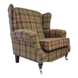 Queen Anne Wingback Fireside Chair Extra Wide Tartan Armchair - thumbnail 1