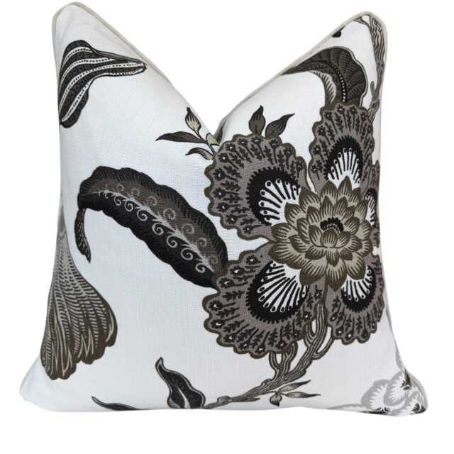 Schumacher Luxury Designer Hothouse Flowers Pale Taupe Black Cushion Pillow Cover - image 1