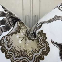 Schumacher Luxury Designer Hothouse Flowers Pale Taupe Black Cushion Pillow Cover - thumbnail 3