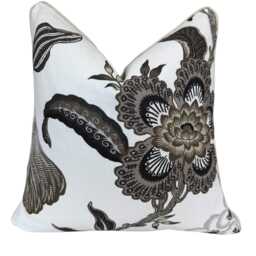 Schumacher Luxury Designer Hothouse Flowers Pale Taupe Black Cushion Pillow Cover - thumbnail 1