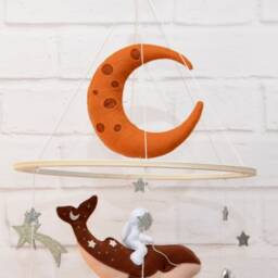 Whale & Narwhal Space Mobile - Galaxy Nursery Decor With Astronauts Earth Tone Celestial Crib Mobile - thumbnail 3
